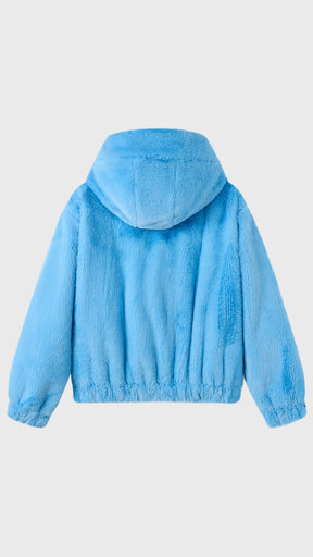Giacca con cappuccio in peluche sintetica con zip e coulisse