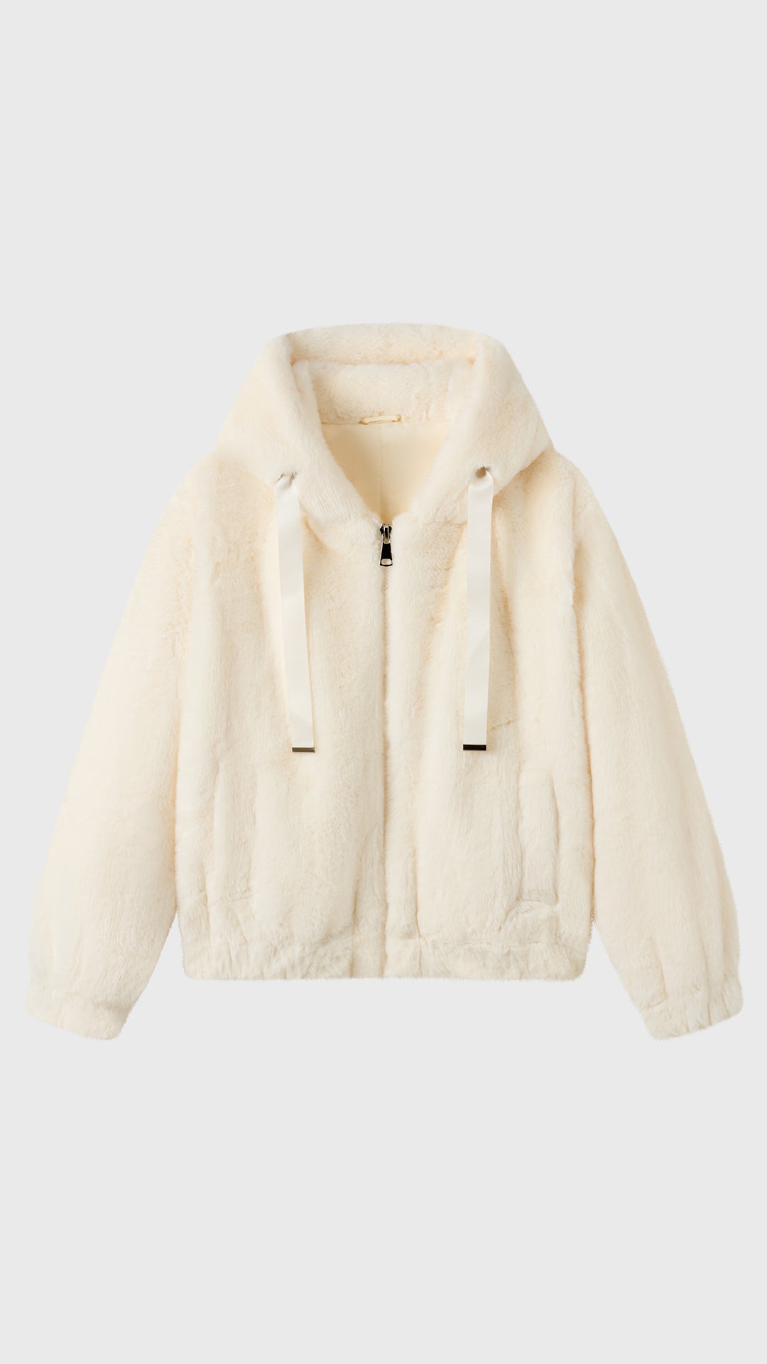 Giacca con cappuccio in peluche sintetica con zip e coulisse
