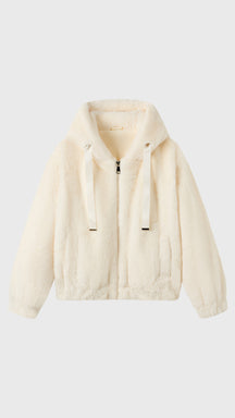 Giacca con cappuccio in peluche sintetica con zip e coulisse