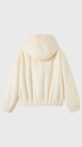 Giacca con cappuccio in peluche sintetica con zip e coulisse