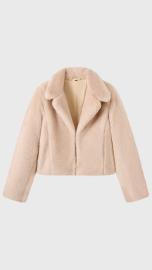 Giacca cropped in pelliccia sintetica con colletto a revers