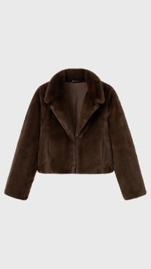 Giacca cropped in pelliccia sintetica con colletto a revers