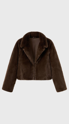 Giacca cropped in pelliccia sintetica con colletto a revers
