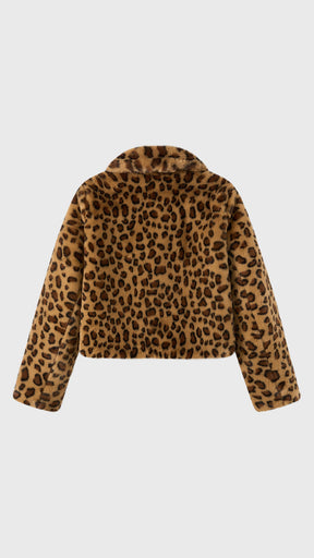 Giacca cropped in pelliccia sintetica con colletto a revers