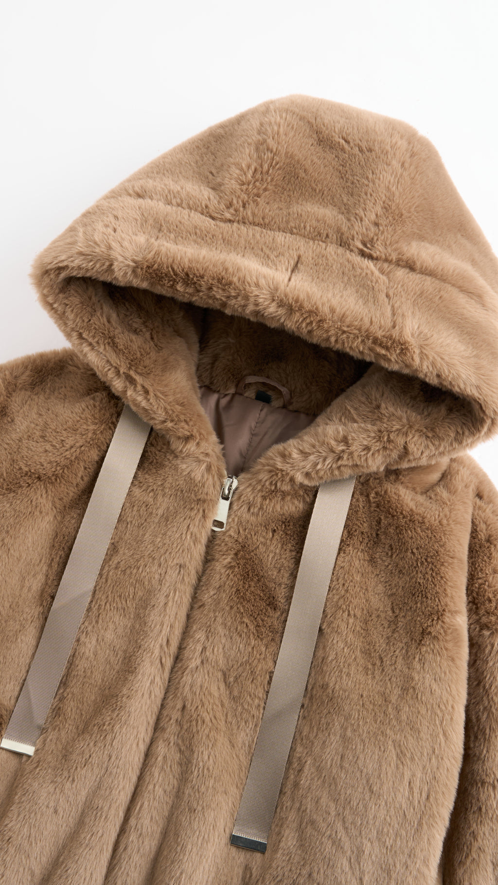 Giacca con cappuccio in peluche sintetica con zip e coulisse
