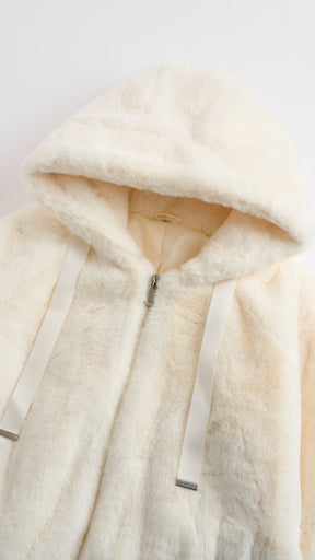 Giacca con cappuccio in peluche sintetica con zip e coulisse