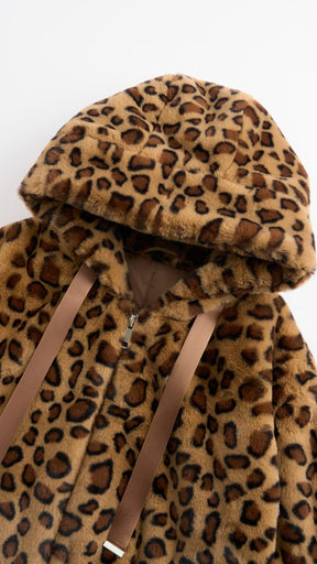 Giacca con cappuccio in peluche sintetica con zip e coulisse
