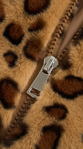 Giacca con cappuccio in peluche sintetica con zip e coulisse
