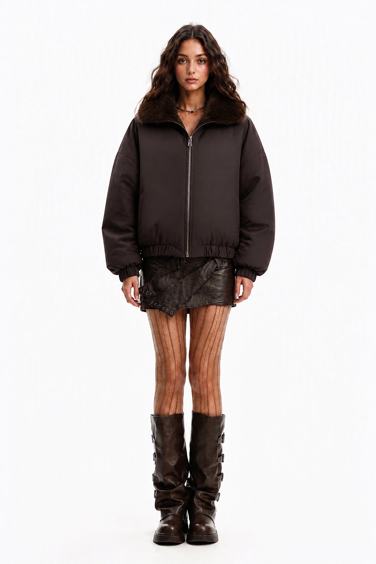 Giacca Corta Invernale Donna Doppio Uso, Collo Ampio in Peluche Sintetico, Chiusura con Zip, Giacca Bomber Reversibile Casual-1