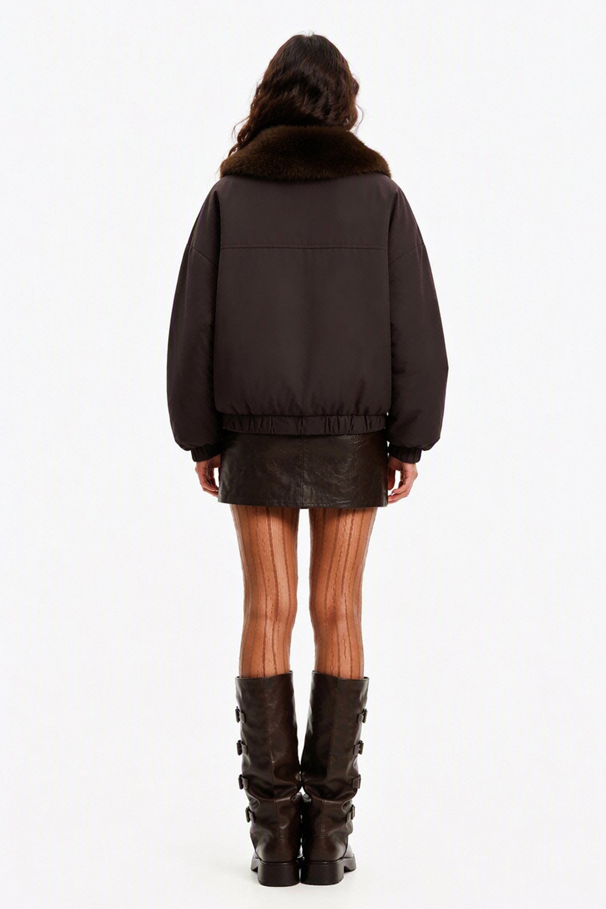 Giacca Corta Invernale Donna Doppio Uso, Collo Ampio in Peluche Sintetico, Chiusura con Zip, Giacca Bomber Reversibile Casual-1