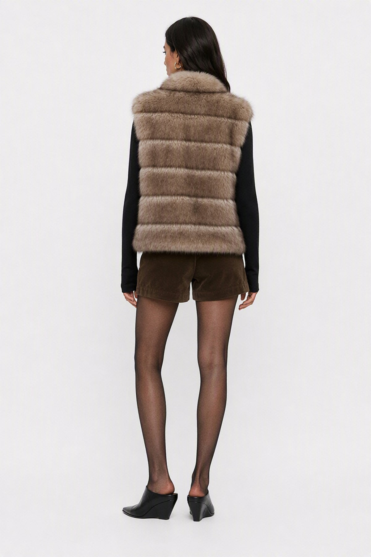 Gilet Senza Maniche Donna in Pelliccia Sintetica, Modello Collo Alto Elegante, Gilet Corto Invernale Casual per Abbinamenti Outfit Beige-1