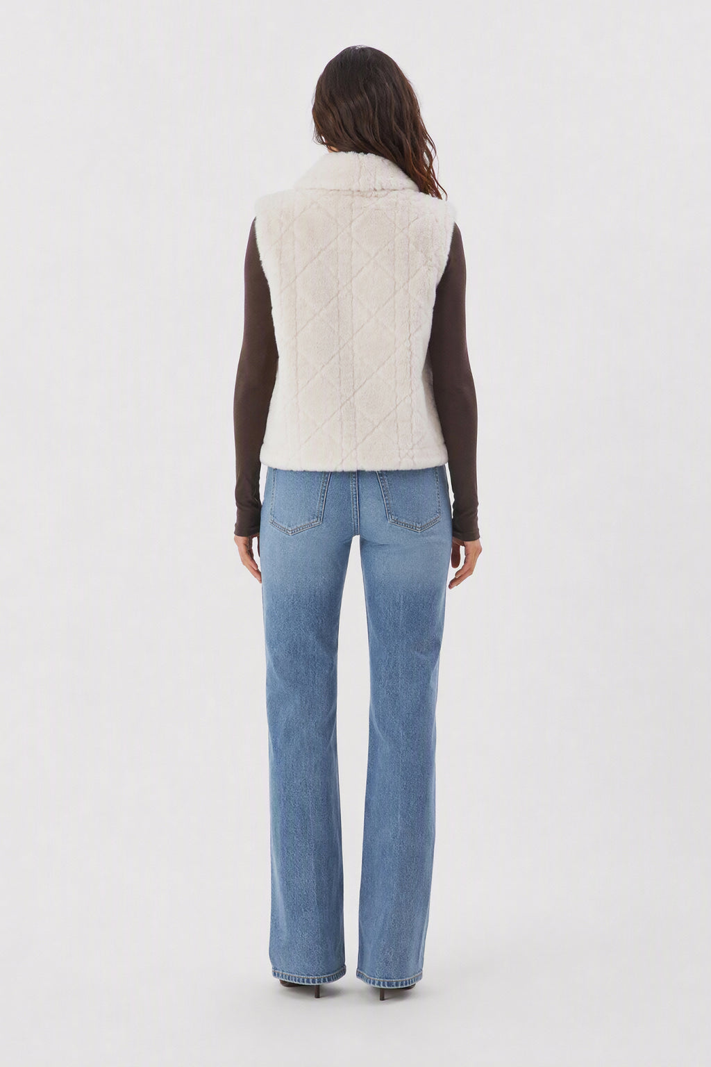 Gilet Senza Maniche in Peluche Sintetico, Colletto Rialzato con Zip, Modello Trapuntato, Giacca Gilet Invernale Casual per Donna Panna-1