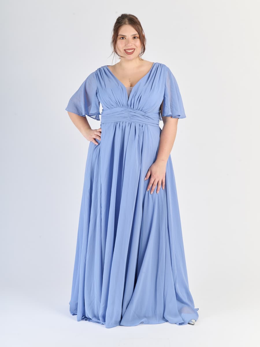 Lavanda con drappeggi sul busto e tessuto liscio