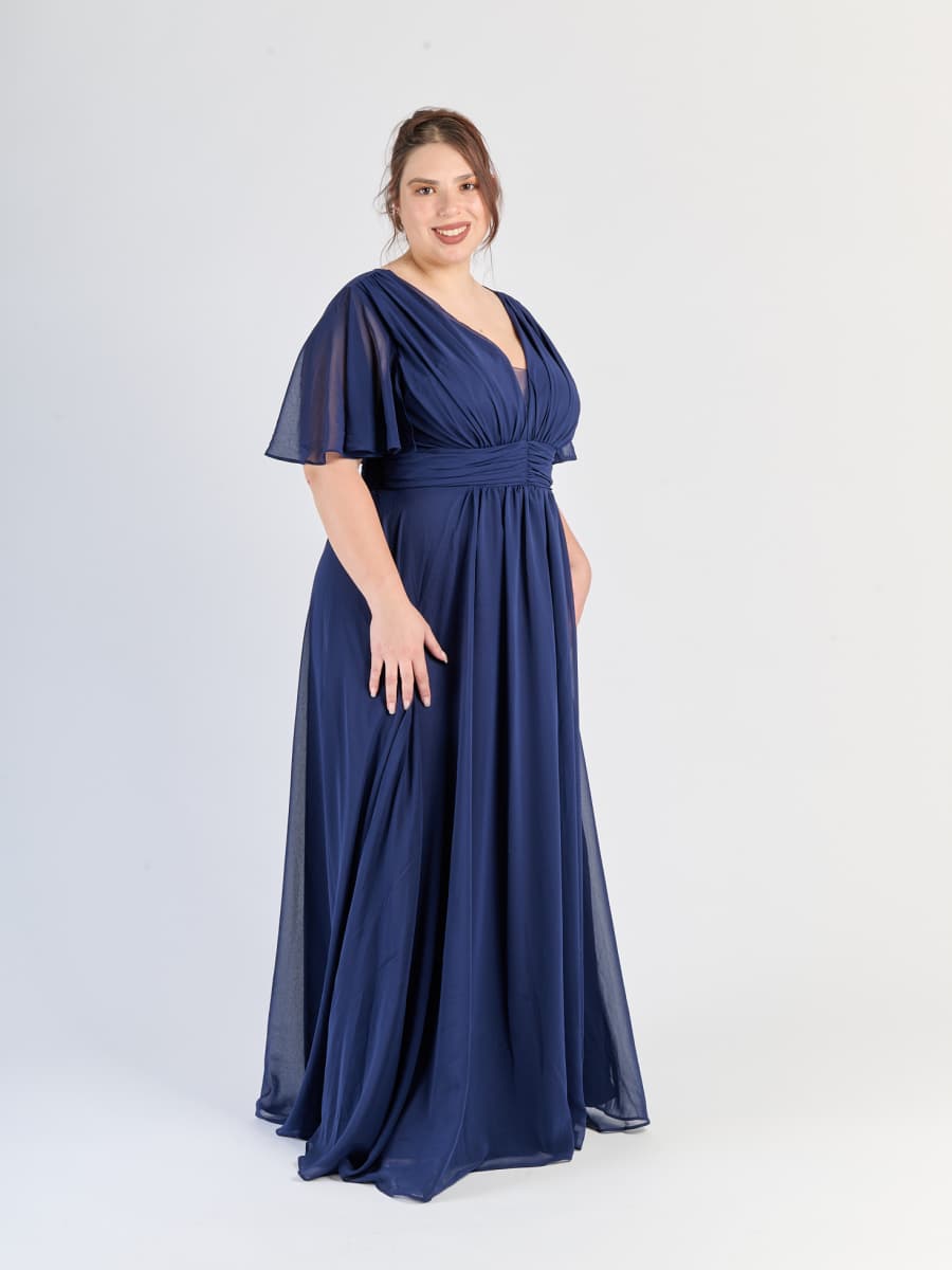Lungo abito plus size Navy, ideale per serate formali e occasioni eleganti