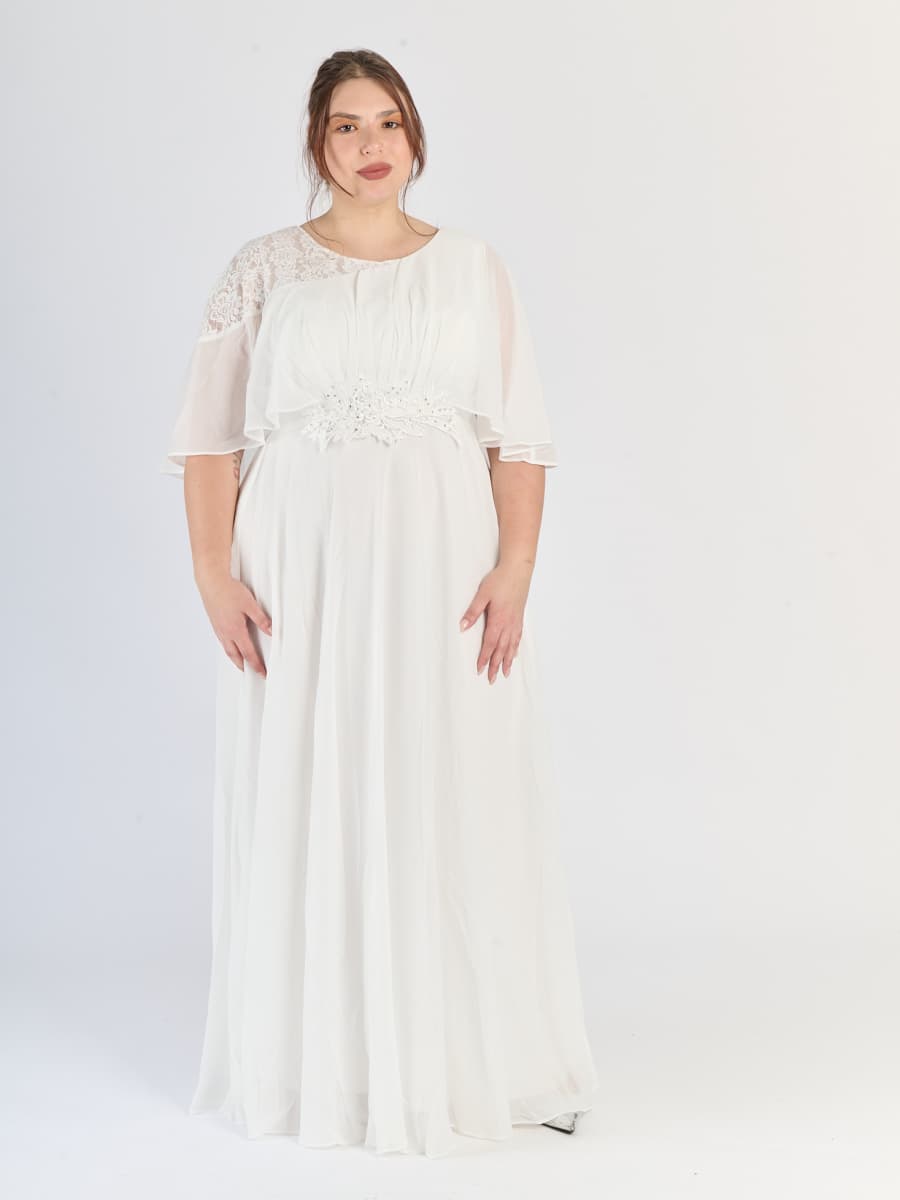 Lungo abito plus size Bianco, perfetto per cerimonie estive