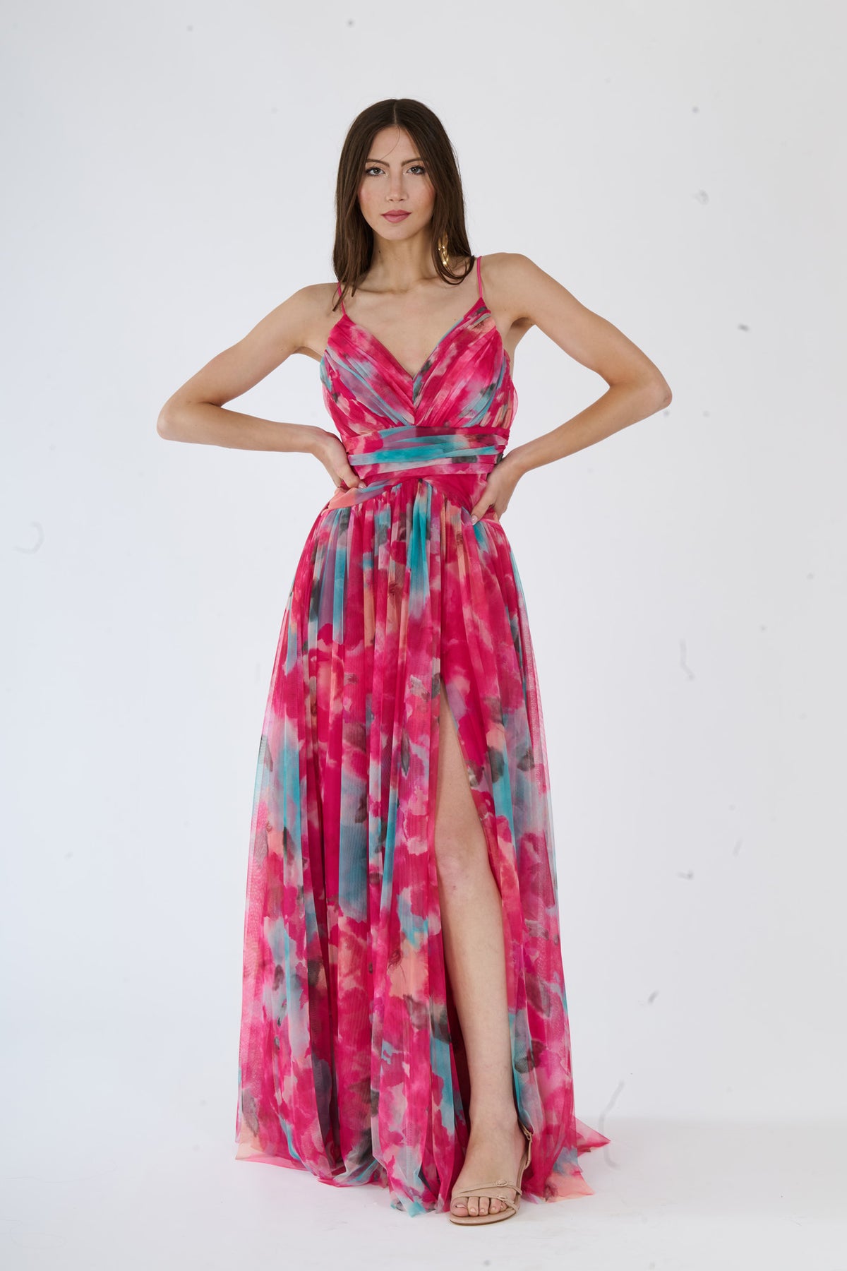 Abito “Loreda” – Scollo a V in Tulle Multicolor