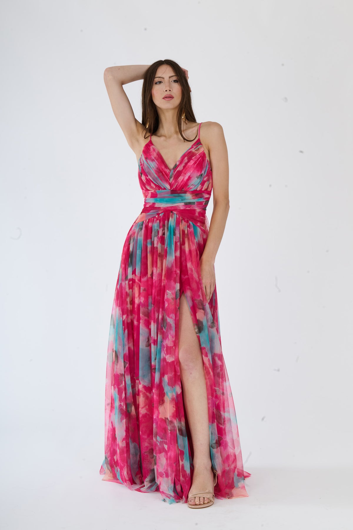 Abito “Loreda” – Scollo a V in Tulle Multicolor