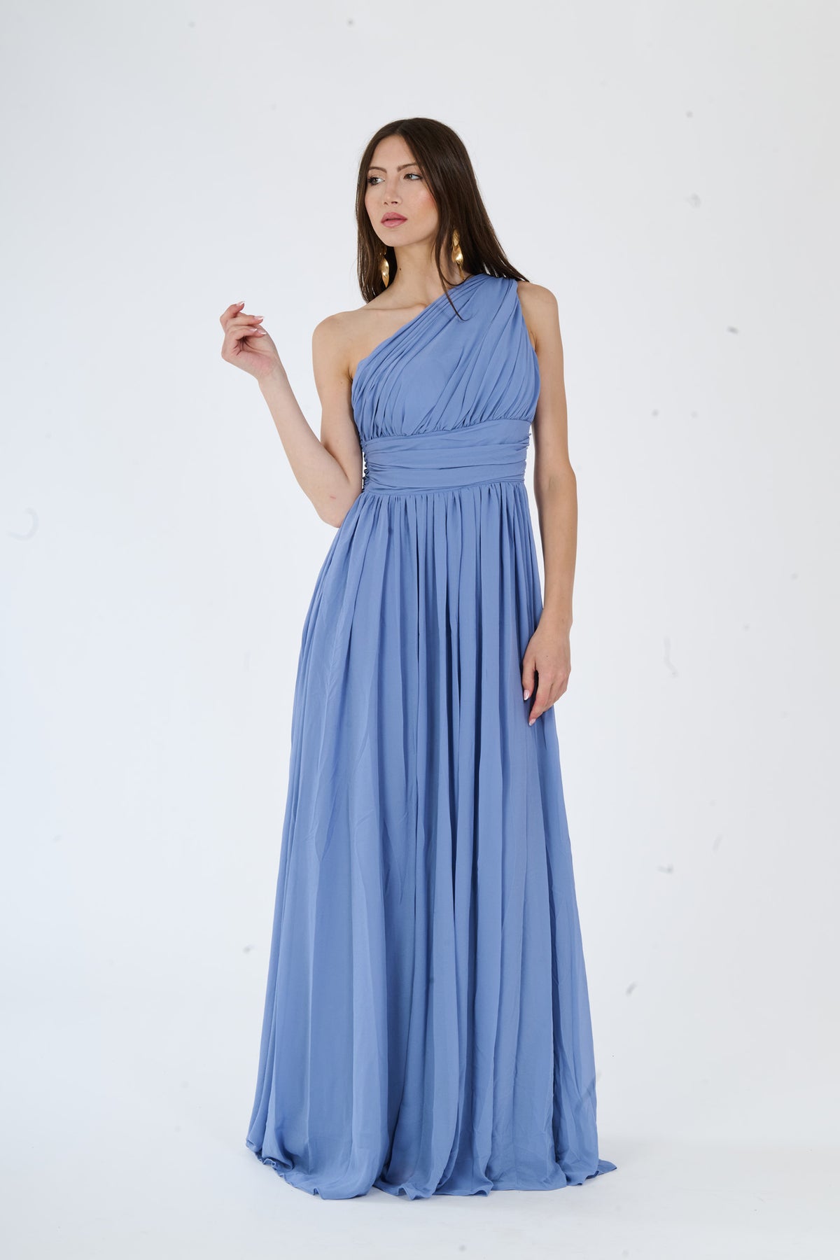 Abito “Talia” monospalla con drappeggio elegante