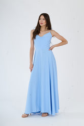 Abito “Isadora” – Vestito Lungo in Poliestere con Spacco e Spalline Annodate