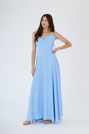 Abito “Isadora” – Vestito Lungo in Poliestere con Spacco e Spalline Annodate