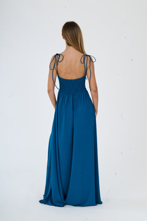 Abito “Isadora” – Vestito Lungo in Poliestere con Spacco e Spalline Annodate