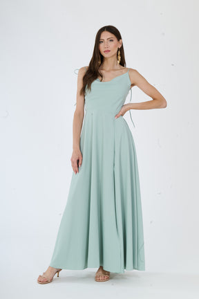 Abito “Isadora” – Vestito Lungo in Poliestere con Spacco e Spalline Annodate
