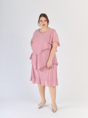 Maggiore abito rosa antico, chiffon leggero, tre livelli e colore rassicurante