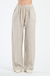 Pantaloni beige a gamba larga, stile minimalista e elegante