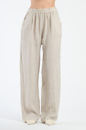 Pantaloni beige a gamba larga, stile minimalista e elegante