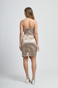 Satin TABACCO accattivante, abito midi, design esclusivo, per occasioni uniche