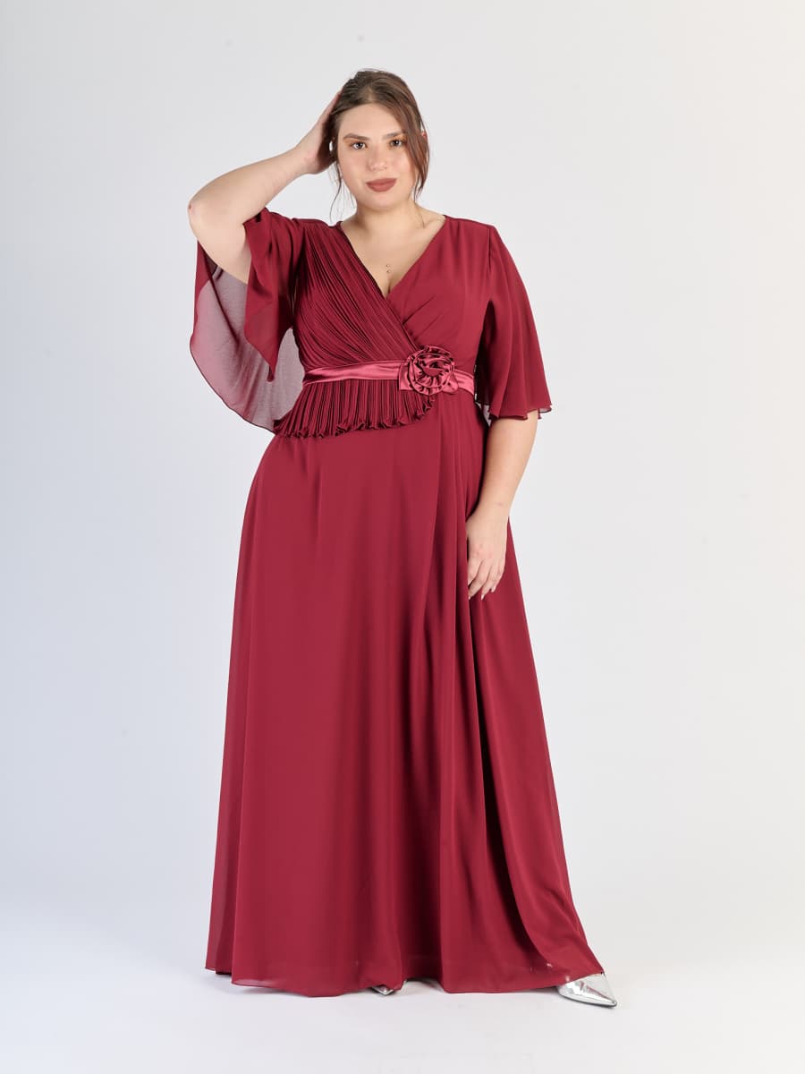 Vestito Bordo plus size, gonna lunga, struttura avvolgente
