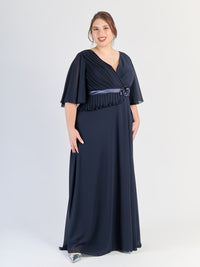 Vestito Navy plus size, gonna lunga, struttura avvolgente