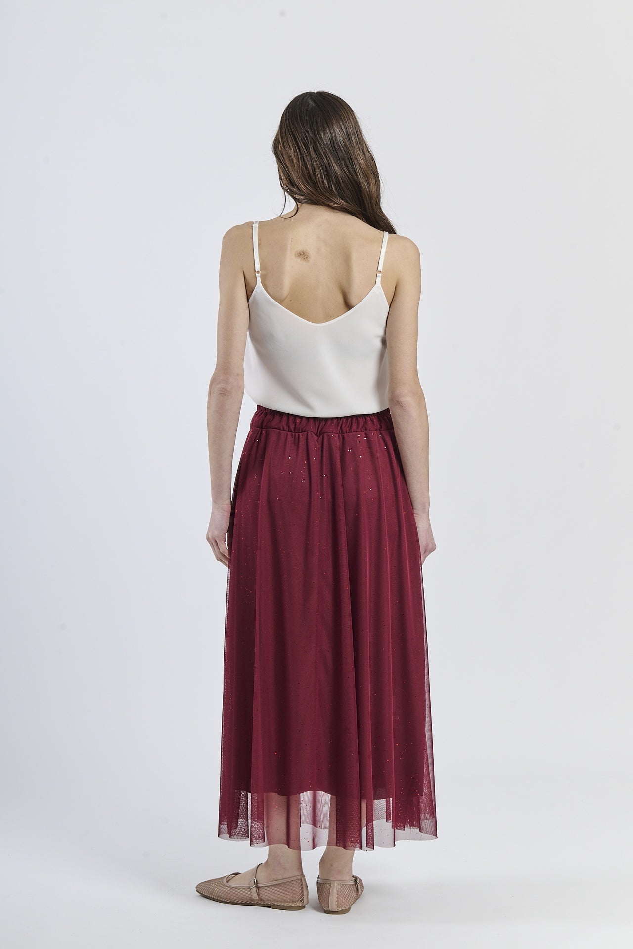 Vestito con gonna vino intenso e top senza spalline