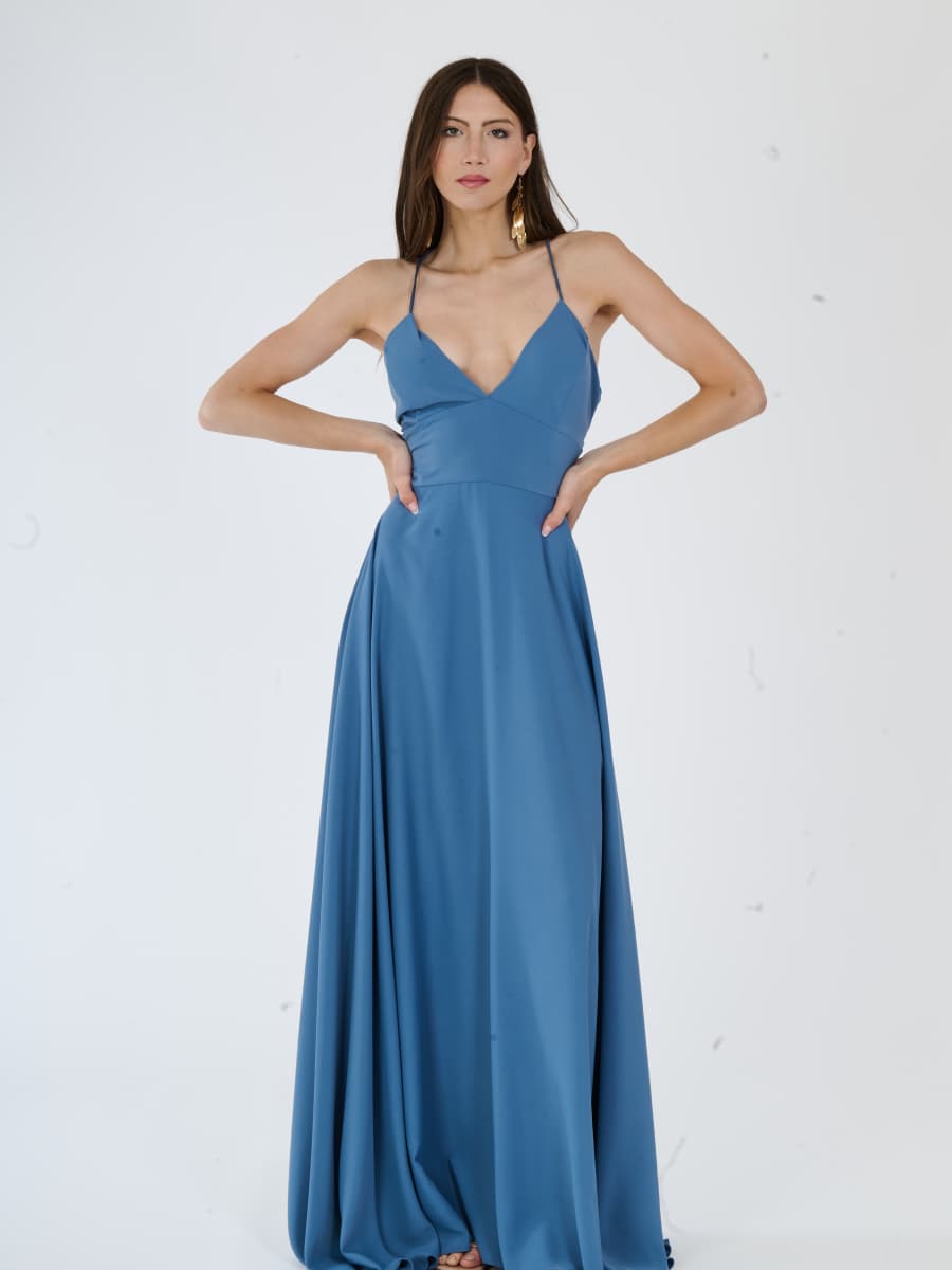 Vestito da giorno jeans con tessuto spalmato e silhouette comoda.
