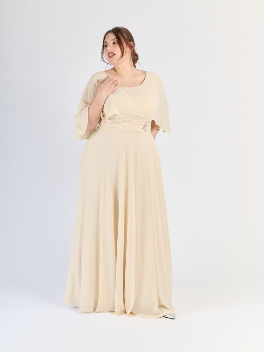 Vestito elegante crema, ideale per eventi formali, tessuto leggero