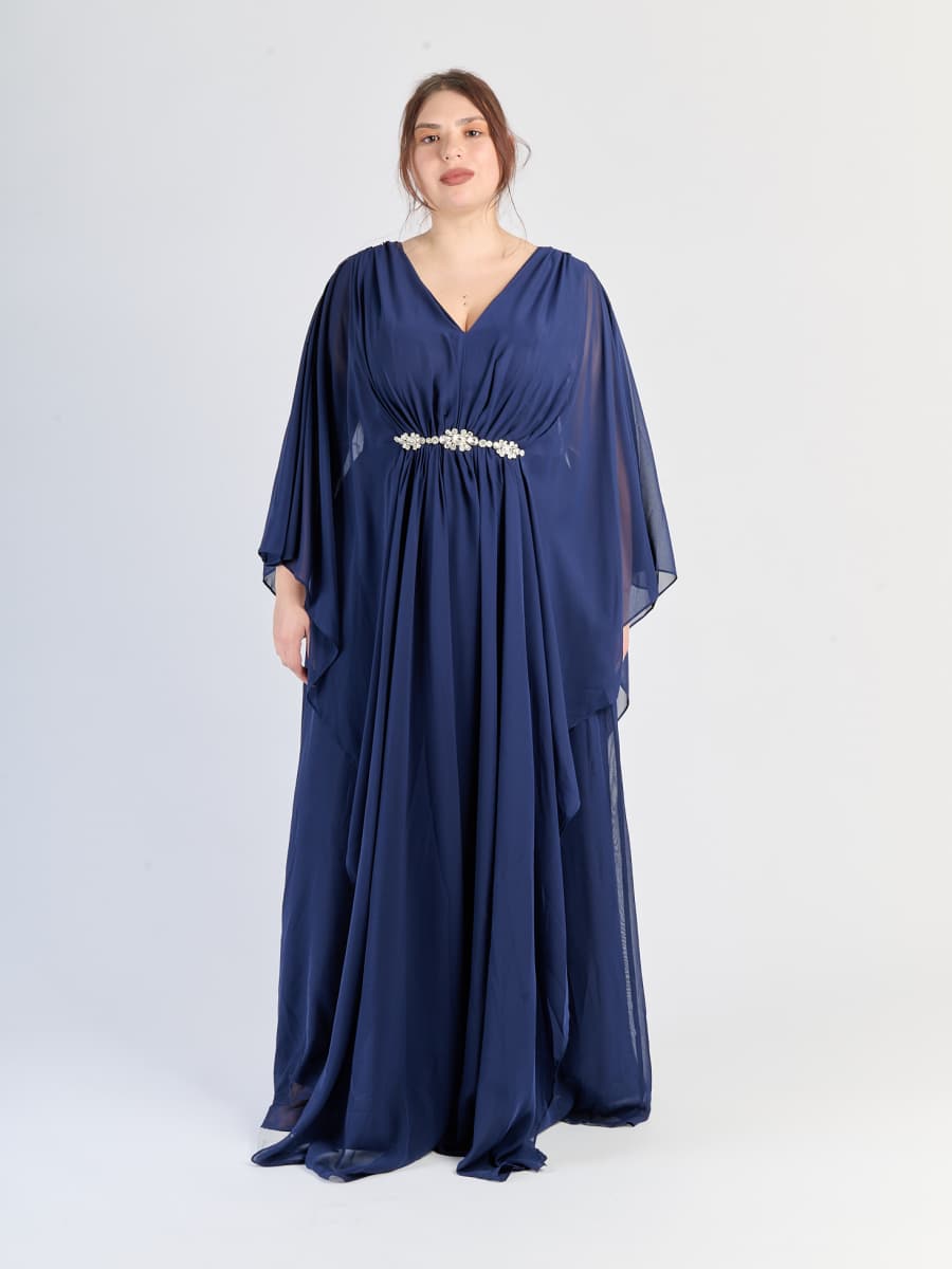 Vestito formale Blu scuro, taglia plus size, design fluido e rassicurante