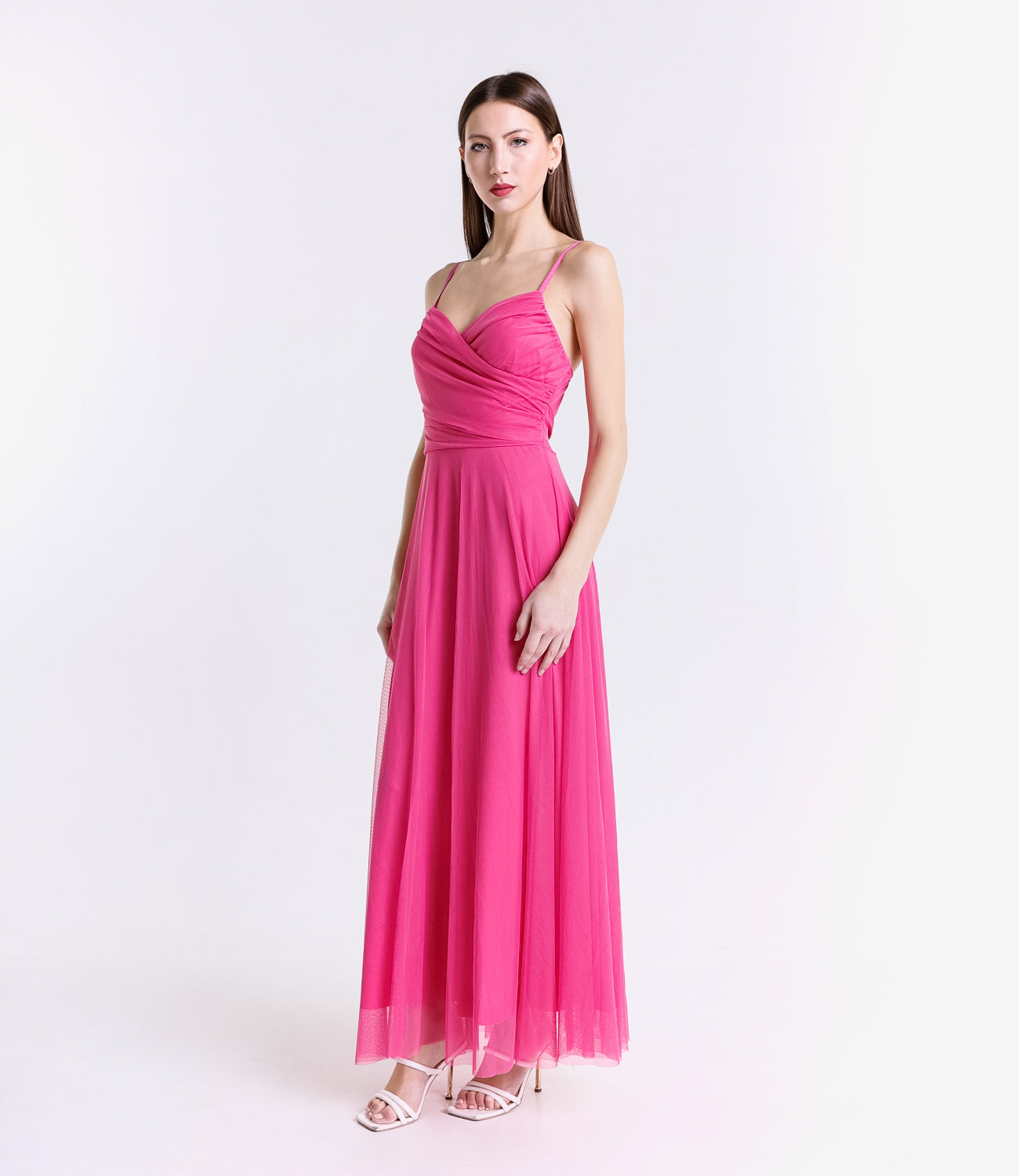 Vestito fuxia fluido, taglio lungo, per eventi sgargianti