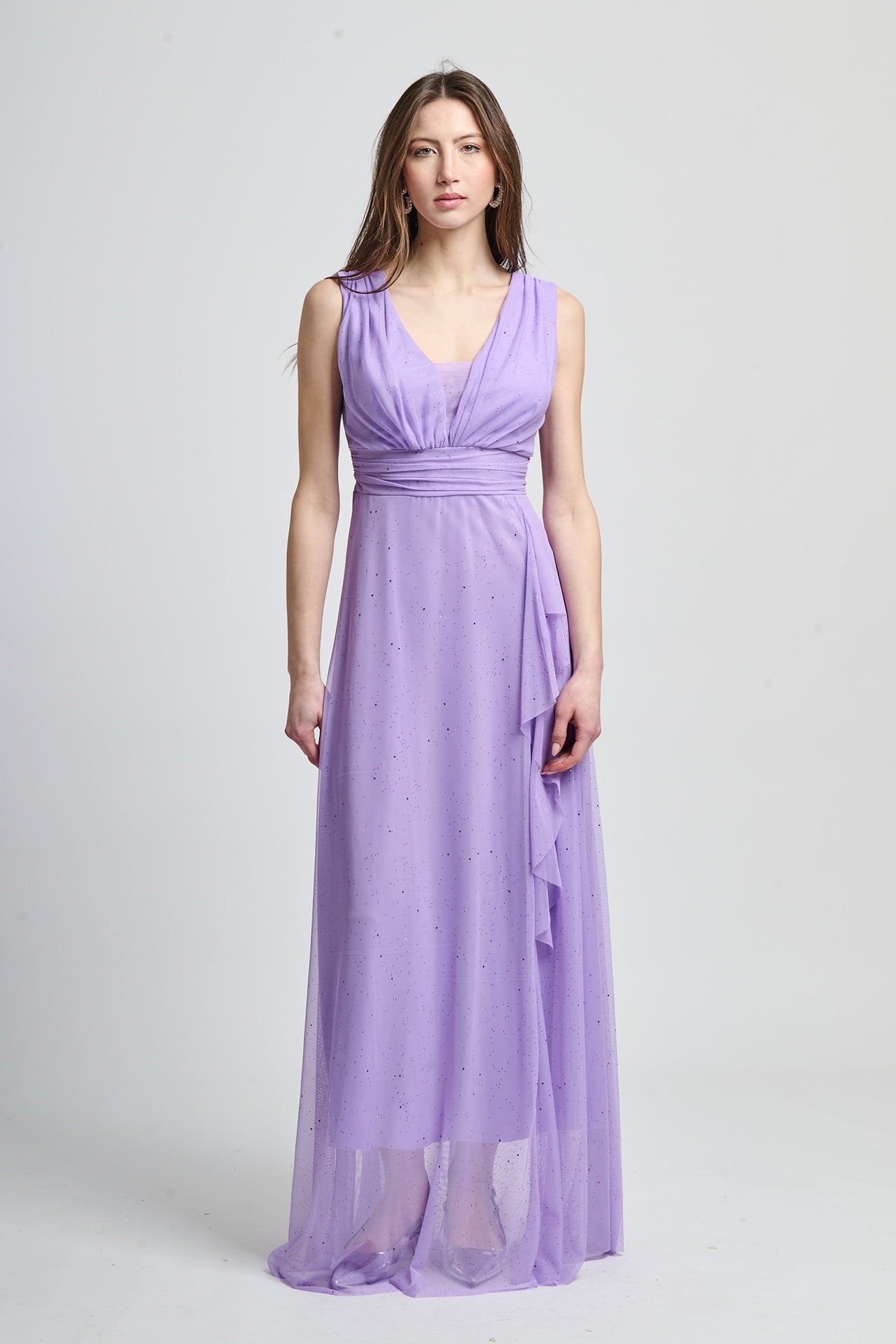 Vestito lilla trasparente, stile elegante e soffice