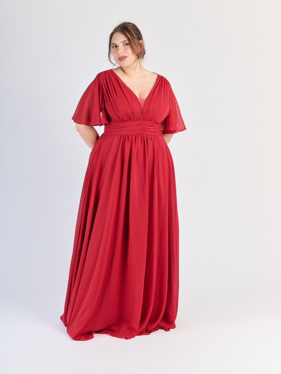 Vestito plus size Bordo con fascia elastica al busto e tessuto lucido
