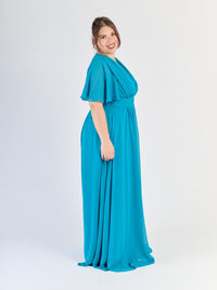 Vestito plus size Verde acqua con fascia elastica al busto e gonna fluida