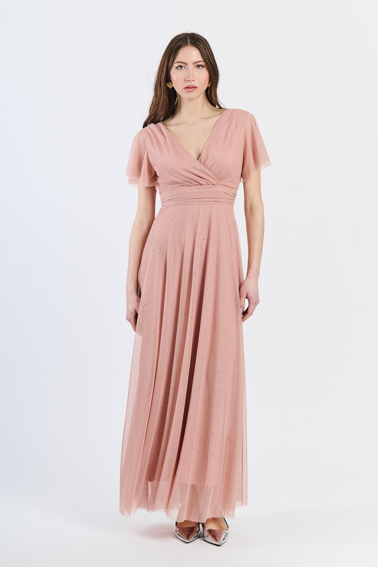 Vestito rosa antico elegante, perfetto per feste di nozze