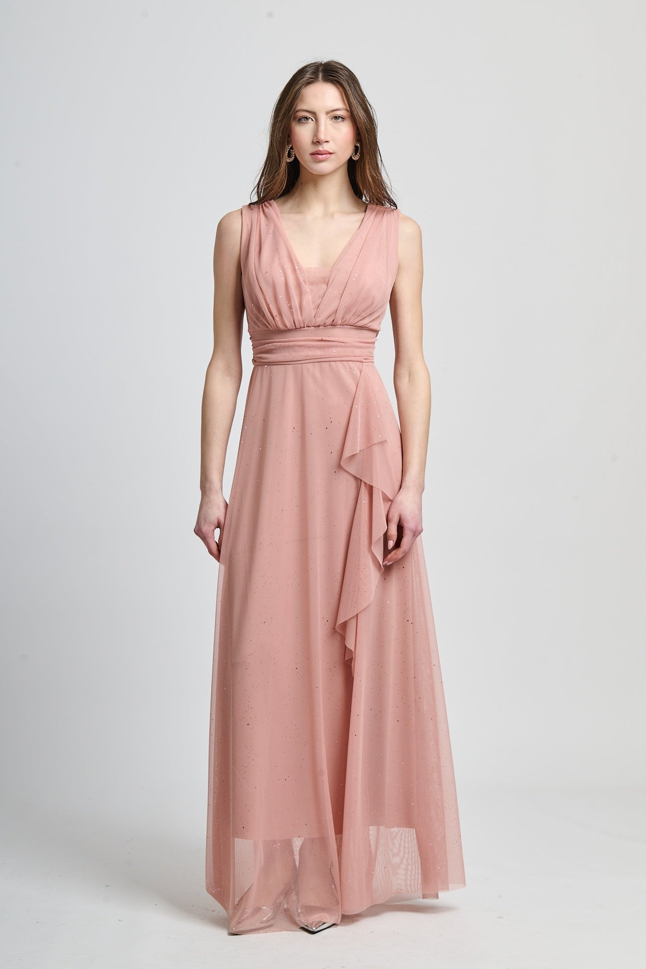 Vestito rosa antico trasparente, stile elegante e soffice