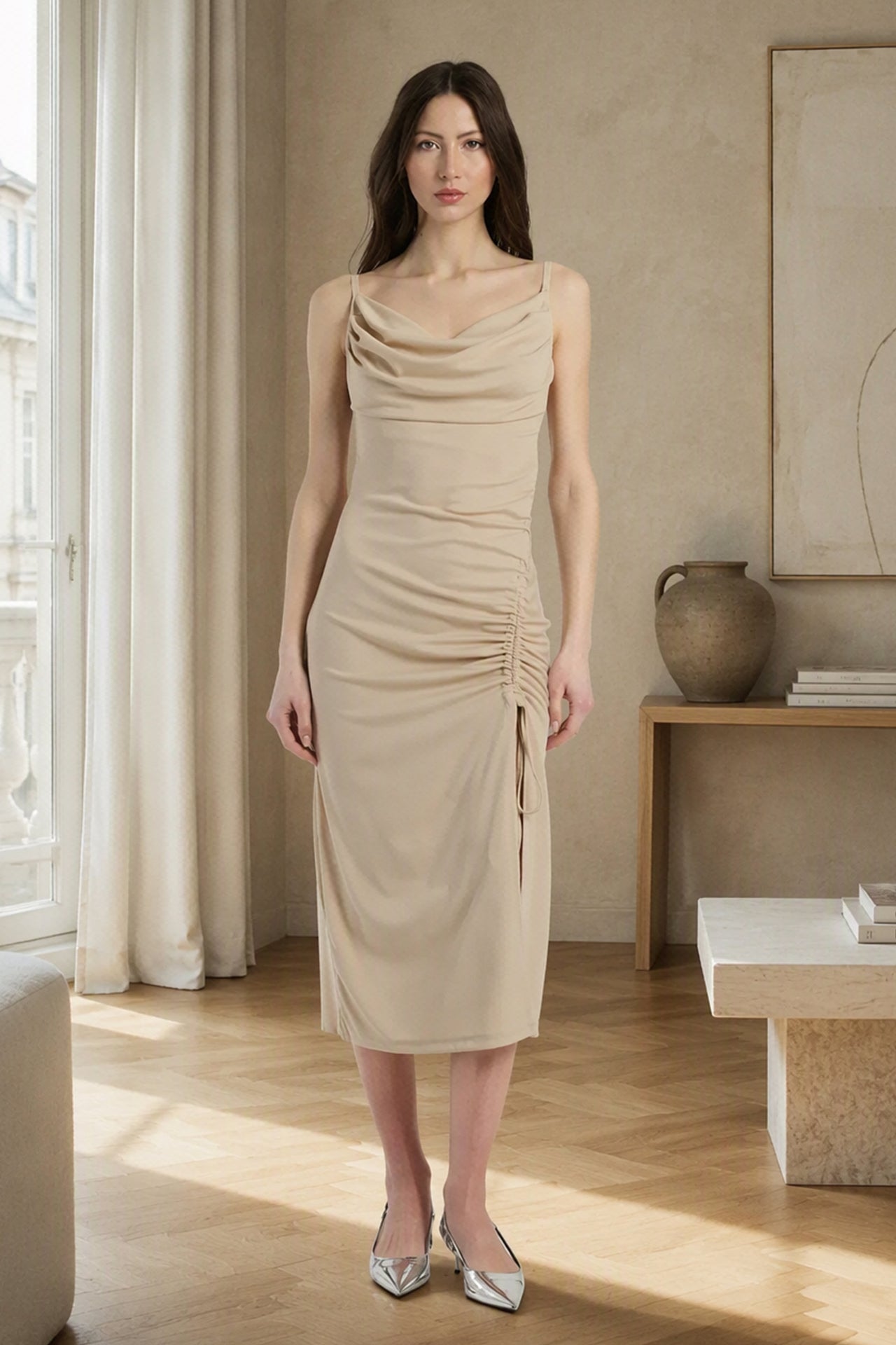 Vestito aderente midi con spaccatura regolabile Graziella -1
