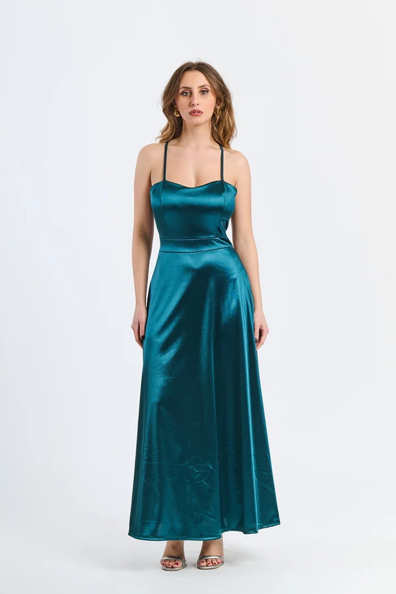 Vestito lungo in raso con schiena scoperta Eva -4