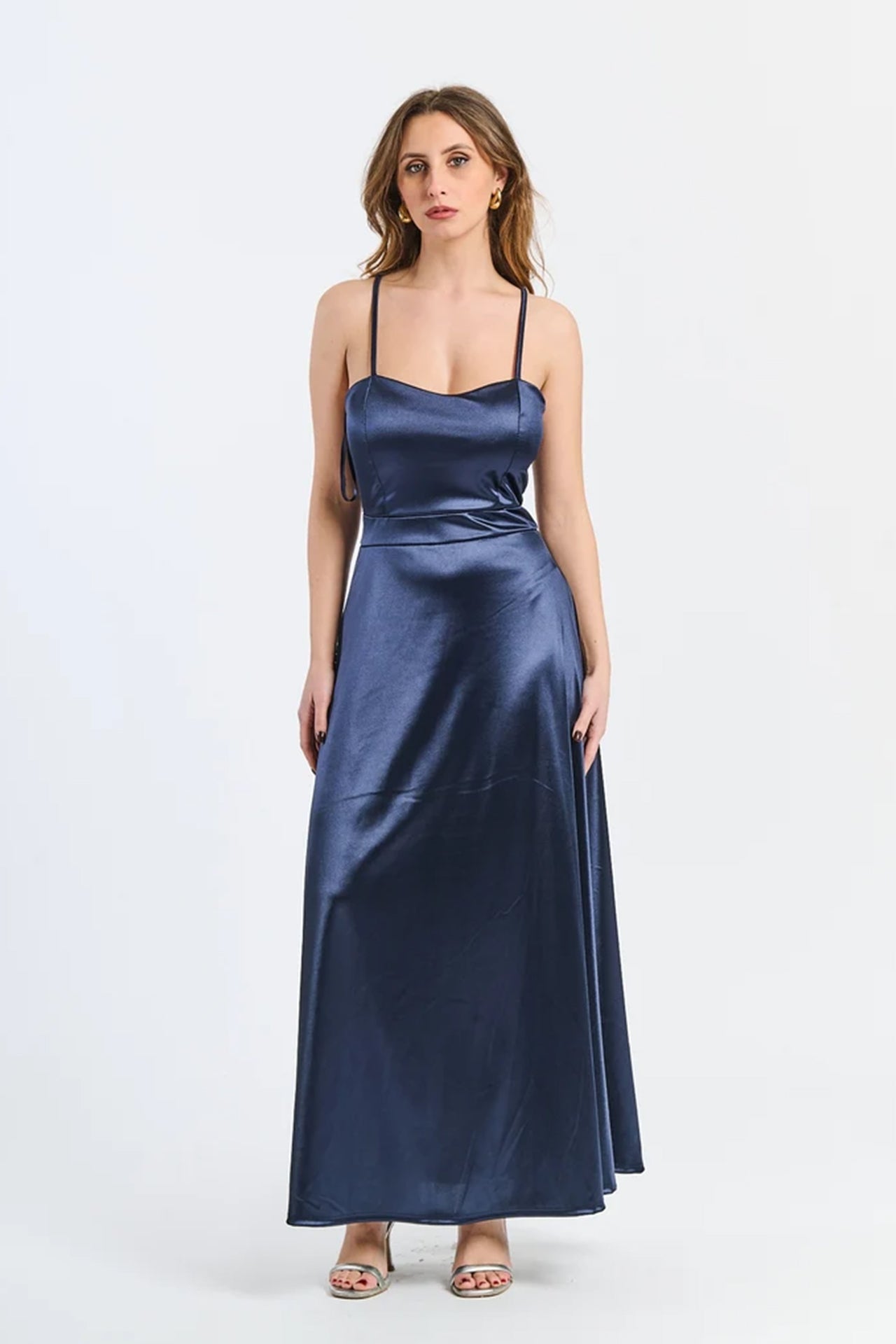 Vestito lungo in raso con schiena scoperta Eva -5