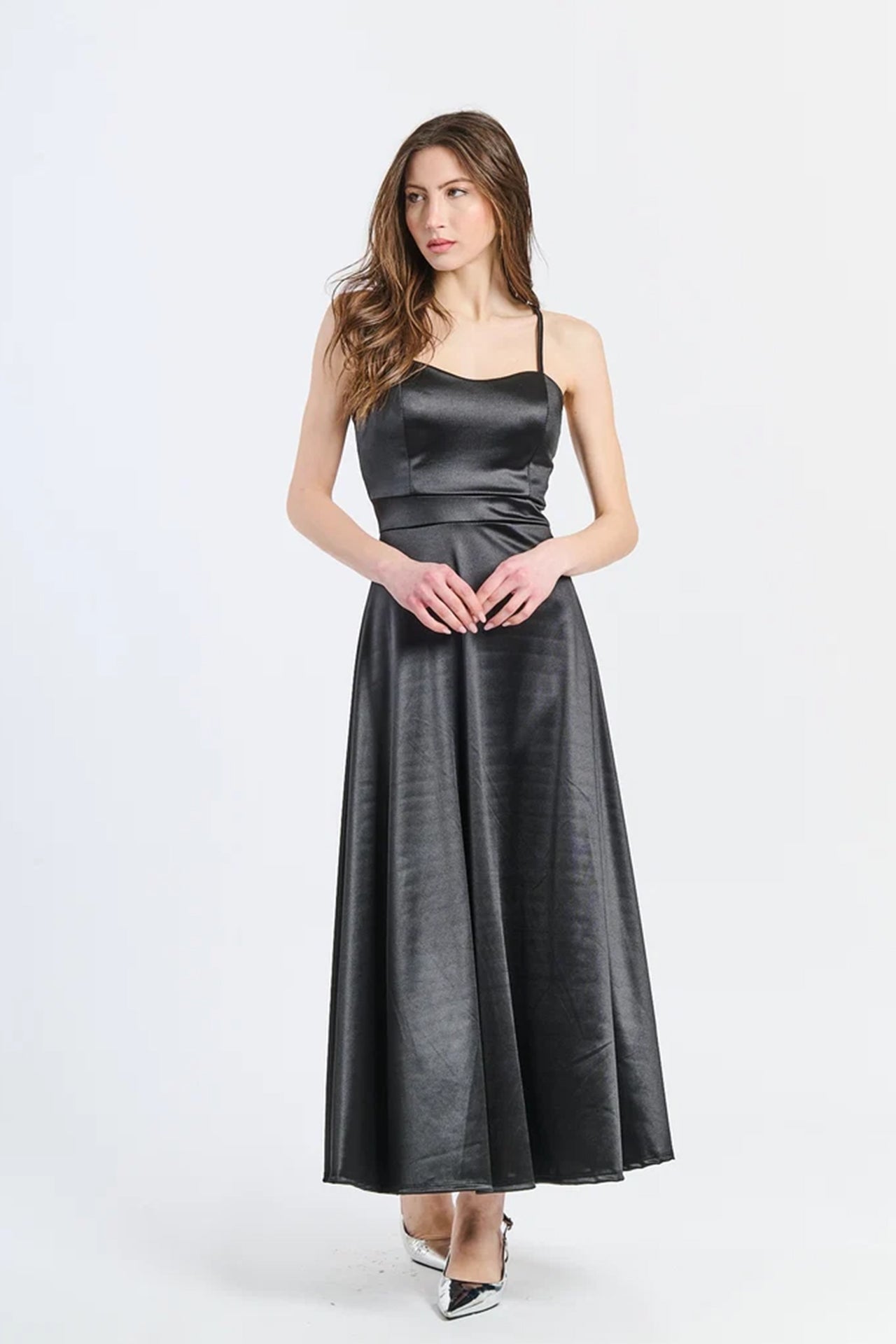 Vestito lungo in raso con schiena scoperta Eva -6