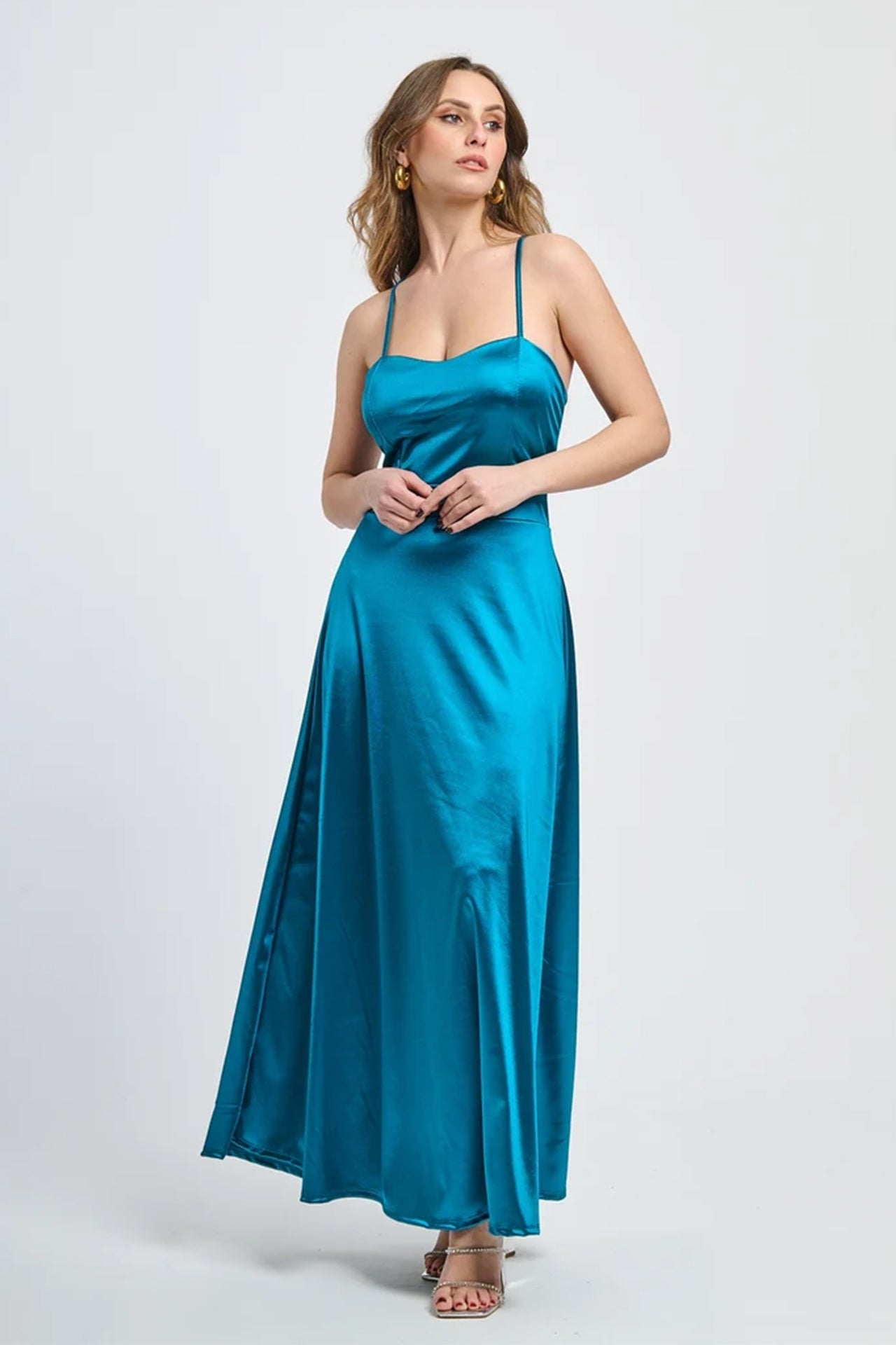 Vestito lungo in raso con schiena scoperta Eva -2