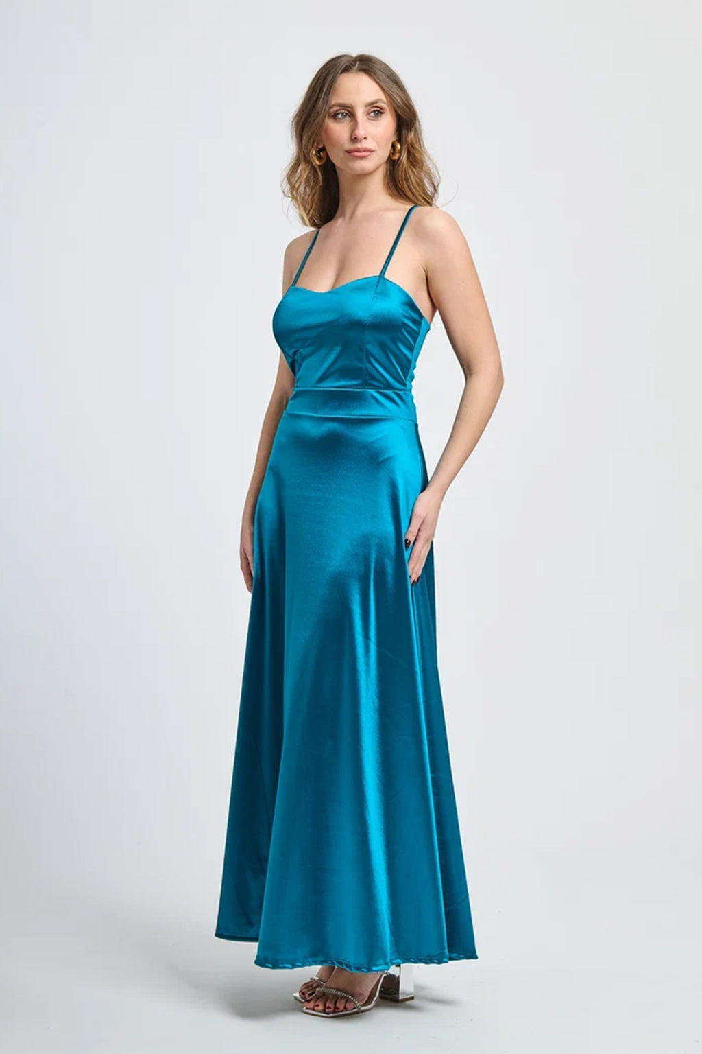 Vestito lungo in raso con schiena scoperta Eva -2