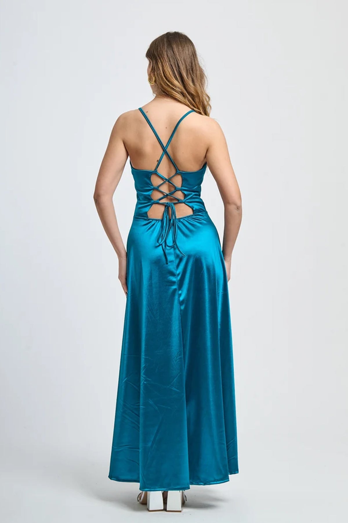 Vestito lungo in raso con schiena scoperta Eva -2