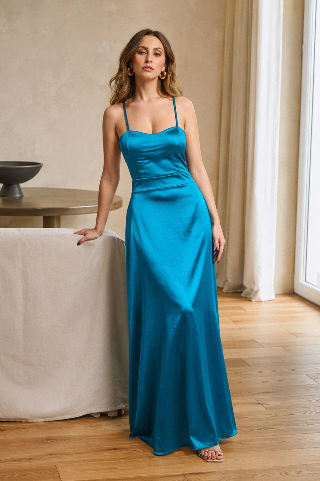 Vestito lungo in raso con schiena scoperta Eva -2